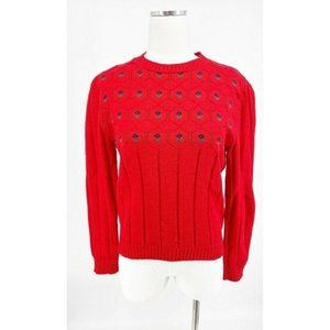 Pendleton Womens Vintage 80's Red Floral Sweater Wool Size Medium Knit Top